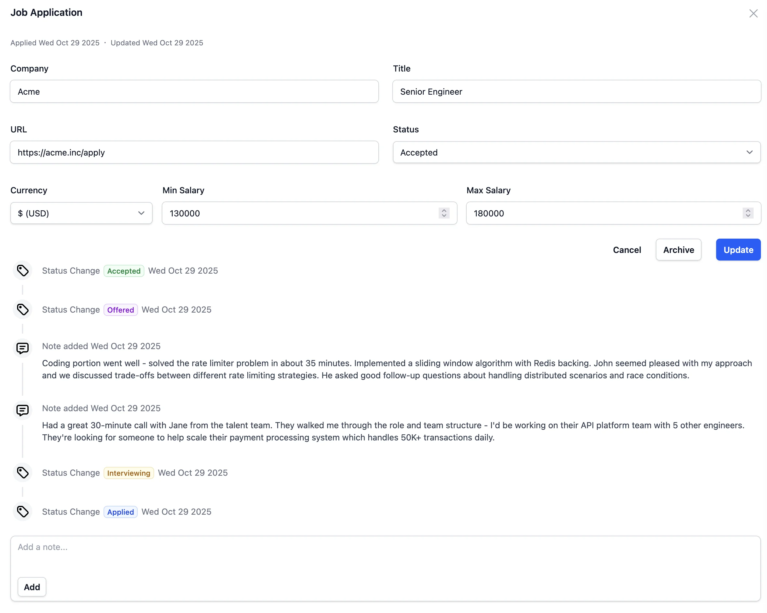 Job details screenshot